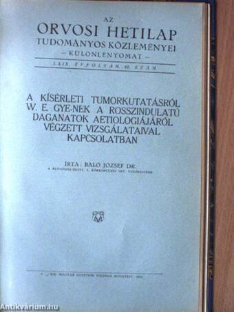 Orvosi témájú különlenyomatok gyűjteménye Dr. Baló József publikációiból (18 mű)