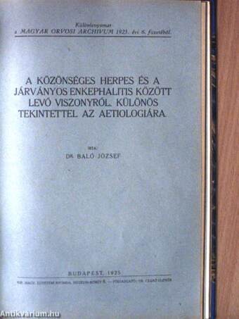 Orvosi témájú különlenyomatok gyűjteménye Dr. Baló József publikációiból (18 mű)