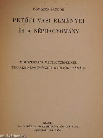 Petőfi vasi élményei és a néphagyomány