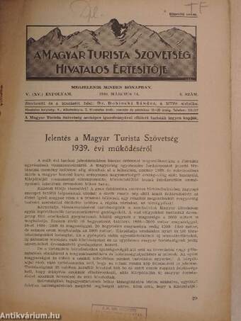 A Magyar Turista Szövetség hivatalos értesítője 1940. március 14.