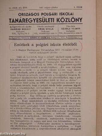 Országos Polgári Iskolai Tanáregyesületi Közlöny 1947. május-június