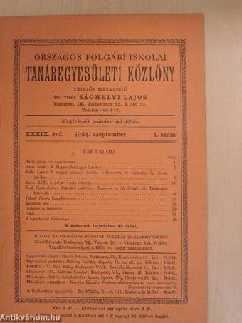 Országos Polgári Iskolai Tanáregyesületi Közlöny 1934. szeptember