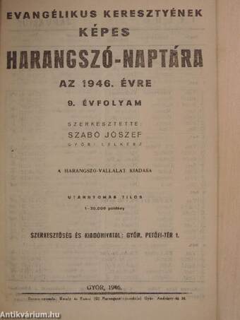 Evangélikus keresztyének képes Harangszó-naptára az 1946. évre