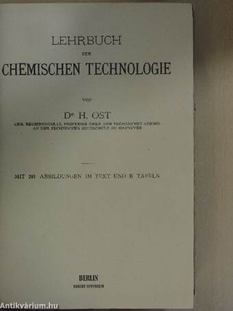 Lehrbuch der Chemischen Technologie (rossz állapotú)