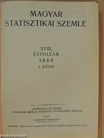 Magyar Statisztikai Szemle 1940. január-június (fél évfolyam)