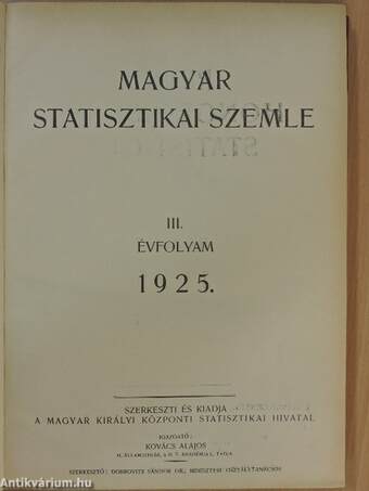 Magyar Statisztikai Szemle 1925. január-december