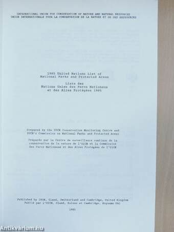 1985 United Nations List of National Parks and Protected Areas/Liste des Nations Unies des Parcs Nationaux et des Aires Protégées 1985