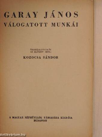 Garay János válogatott munkái