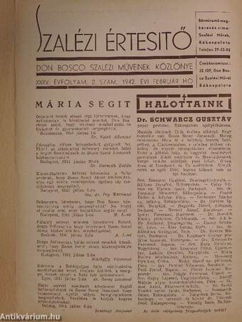 Szalézi Értesítő 1942. február