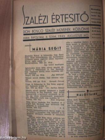 Szalézi Értesítő 1943. augusztus-szeptember