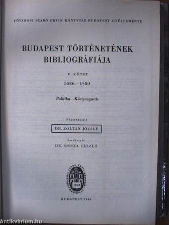 Budapest történetének bibliográfiája V.