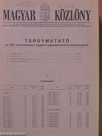 Magyar Közlöny 1997. július 1.-augusztus 29. (nem teljes évfolyam)