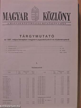 Magyar Közlöny 1997. május 8-30. (nem teljes évfolyam)