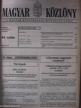 Magyar Közlöny 1995. június 1-30. (nem teljes évfolyam)