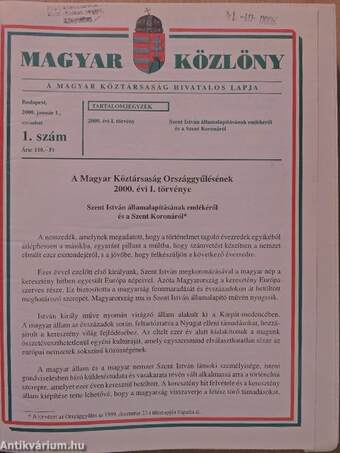 Magyar Közlöny 2000. I-V. (nem teljes évfolyam)