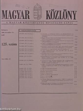 Magyar Közlöny 2000. december 19-30. (nem teljes évfolyam)