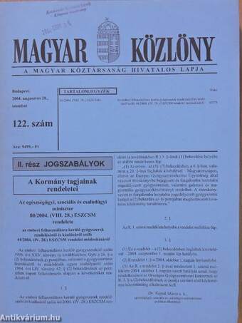 Magyar Közlöny 2004. augusztus 28.