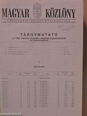 Magyar Közlöny 1998/14-27.