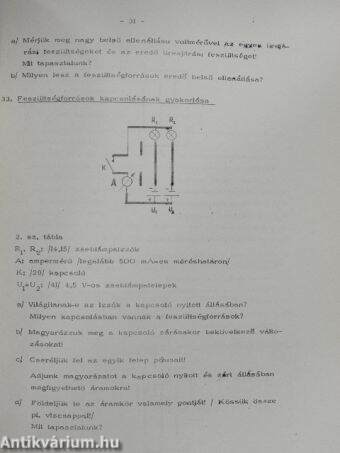 Feladatgyűjtemény az elektromos tanulókísérleti készlethez