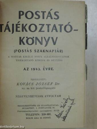 Postás Szaknaptár 1943. I-II.