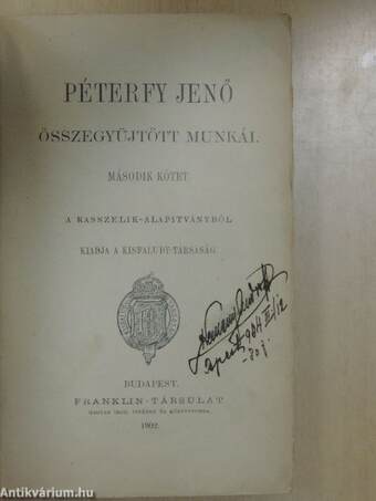 Péterfy Jenő összegyüjtött munkái II. (töredék)