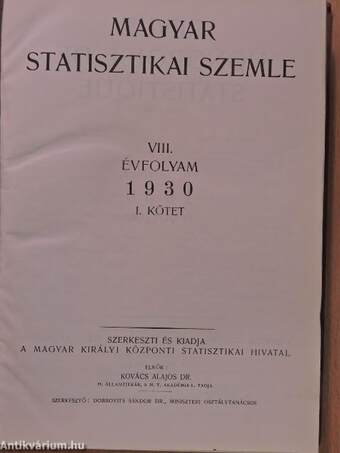 Magyar Statisztikai Szemle 1930. január-december I-II.