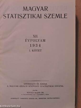 Magyar Statisztikai Szemle 1934. január-december I-II.