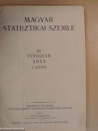 Magyar Statisztikai Szemle 1933. január-június (fél évfolyam)