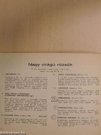 Horváth rózsakertészet 1989. őszi - 1990. tavaszi Rózsafajtajegyzéke