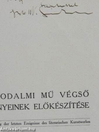 Az irodalmi mű végső eseményeinek előkészítése (dedikált példány)