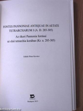 Az ókori Pannonia forrásai az első tetrarchia korában (Kr. u. 285-305)