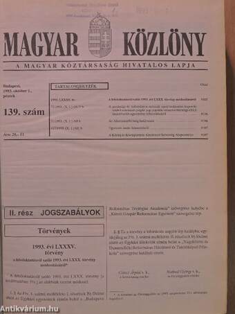 Magyar Közlöny 1993. október 1. - december 31. (nem teljes évfolyam)