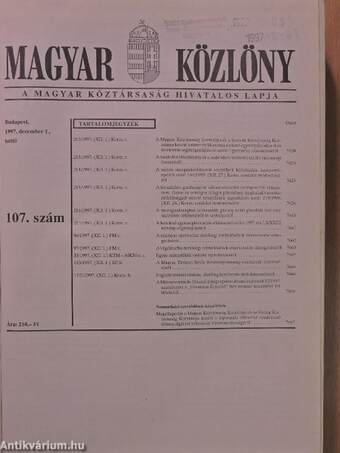 Magyar Közlöny 1997. december I-II. 1997. december 1-19., 20-31. (nem teljes évfolyam)