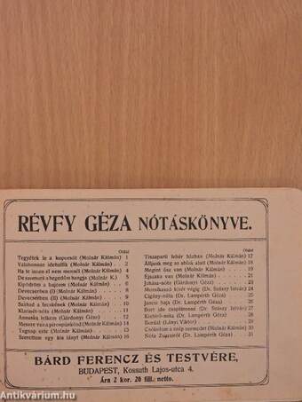 Révfy Géza nótáskönyve