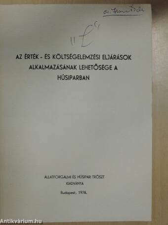 Az érték- és költségelemzési eljárások alkalmazásának lehetősége a húsiparban