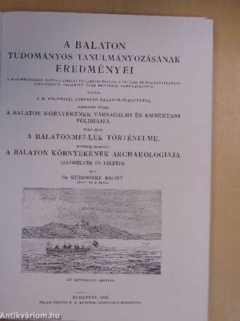 A Balaton tudományos tanulmányozásának eredményei III/1.