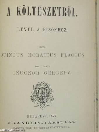 Laokoon vagy a festészet és költészet határairól/Aristophanes/Shakespeare élete és művei/Moliére/Sand György/B. Eötvös József/A költészetről