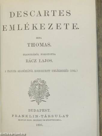 Aristoteles poetikája/La Rochefoucauld gondolatai/Descartes emlékezete/Heine emlékiratai/Dugonics András följegyzései