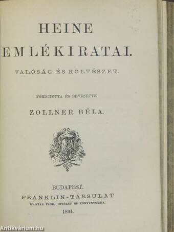 Aristoteles poetikája/La Rochefoucauld gondolatai/Descartes emlékezete/Heine emlékiratai/Dugonics András följegyzései