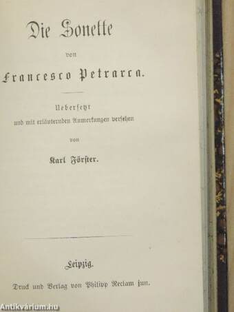 Őszi alkony álma/Francesca von Rimini (gótbetűs)/A bor és egyéb apróságok/Olasz elbeszélők tára I-II./Die Sonette/Olasz költőkből