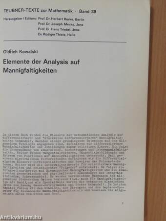 Elemente der Analysis auf Mannigfaltigkeiten