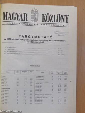 Magyar Közlöny 1998. október 1. - november 27.