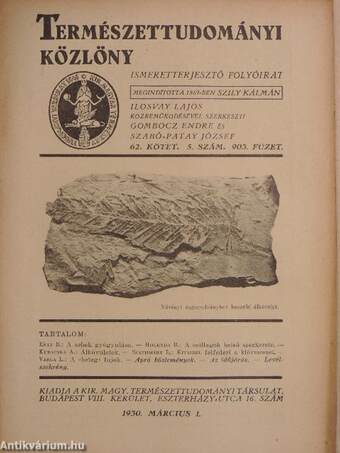 Természettudományi Közlöny 1930. március 1.