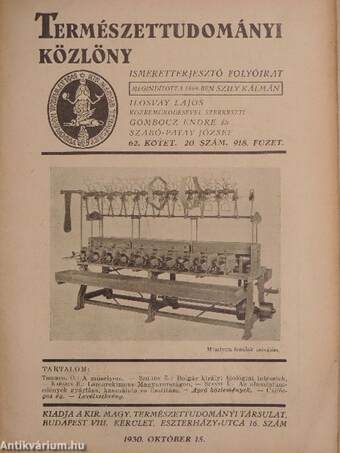 Természettudományi Közlöny 1930. október 15.