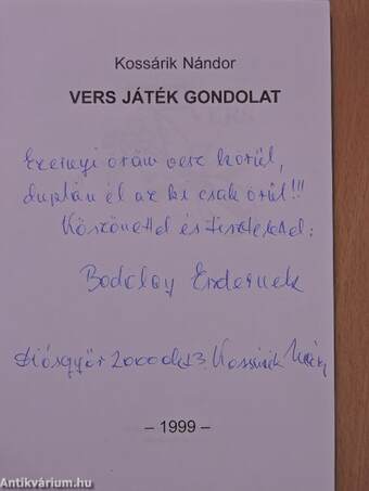 Vers, Játék, Gondolat (dedikált példány)