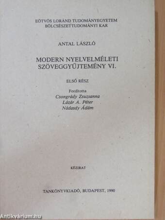 Modern nyelvelméleti szöveggyűjtemény VI/1.