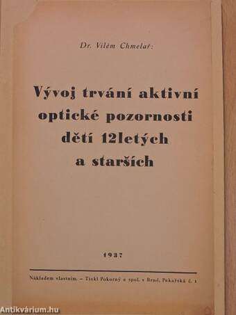 Vyvoj trvání aktivní optické pozornosti detí 12letych a starsích (dedikált példány)