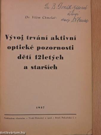 Vyvoj trvání aktivní optické pozornosti detí 12letych a starsích (dedikált példány)