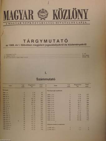 Magyar Közlöny 1989-1991. január-december I-VIII.