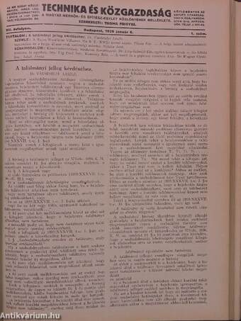 A Magyar Mérnök- és Építész-Egylet Közlönye 1929. (nem teljes évfolyam)/A Magyar Mérnök- és Épitész-Egylet Közlönyének havi füzetei 1929. január-december/Technika és Közgazdaság 1929. január-december